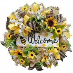 12 Inch Artificial Sunflower Wreaths for Front Door Spring Bee Wreath Rustic Home Decor Garland Summer Wreath for Wall Decorations Bee Wreaths-C