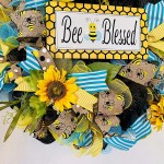 13.5 Inch Bee Day Spring Wreath for Front Door Artificial Spring Small Bee Wreath Bee Blessed Yellow Blue Ribbon Wreath Summer Hanging Garland Home Farmhouse Porch Wall Holiday Home Decor