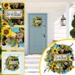 13.5 Inch Bee Day Spring Wreath for Front Door Artificial Spring Small Bee Wreath Bee Blessed Yellow Blue Ribbon Wreath Summer Hanging Garland Home Farmhouse Porch Wall Holiday Home Decor