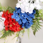 17.7 Inch Independence Day Hydrangea Wreath for Front Door Memorial Day Decor Patriotic Wreath Rattan Wreath with Red White Blue Flag Decor for Home Wall Summer Hanging Garland 4th of July Decor