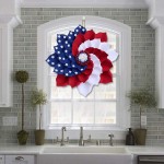 17.7 Inch Independence Day Wreath with Red White and Blue American Flag Decor 4th of July USA Patriotic Wreath for Front Door Summer Wreath Hanging Garland Outdoor Indoor Home Decor Supplies