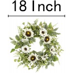 18 Inch Artificial Sunflower Wreath for Front Door Spring Summer Wreath for Indoor Decorations Door Wreath for Home Wedding Farmhouse Holiday Decor with White Sunflowers