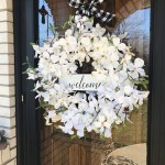 18 Inch Dogwood Wreaths for Front Door Welcome Sign for Spring Winter Door Wreath Wall Window Hanging Décor White 18 inches