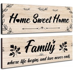 2 Pieces Home Sweet Home Rustic Wooden Signs Family Wood Wall Art Decor Farmhouse Home Family Wooden Plaque Wall Hanging Sign for Front Door Bedroom Living Room Office Home Wall Decor,13.8 x 4.7 Inch