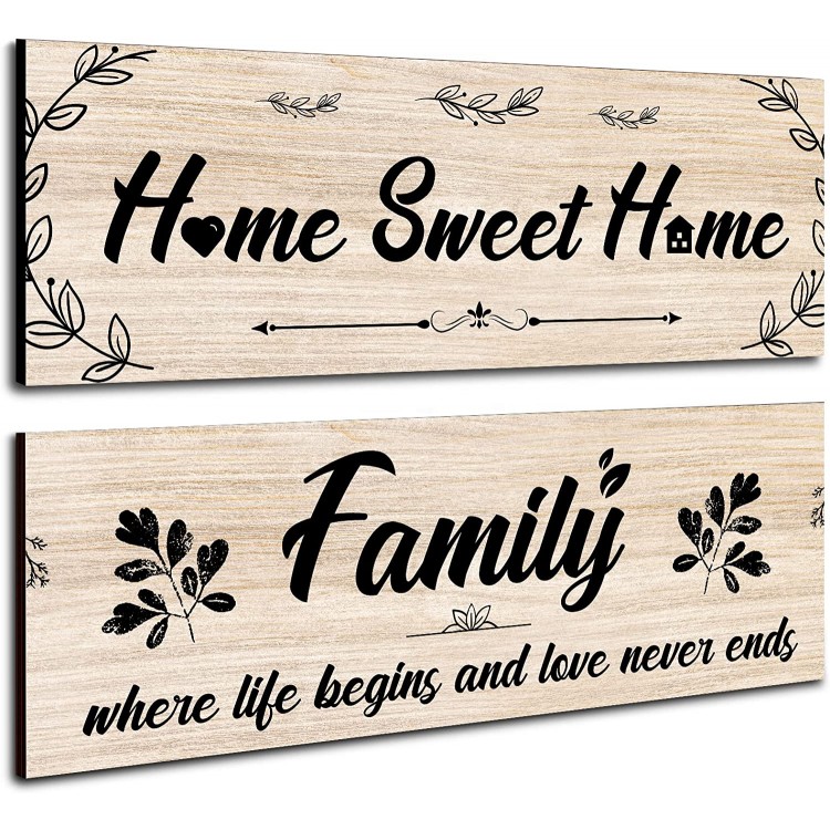 2 Pieces Home Sweet Home Rustic Wooden Signs Family Wood Wall Art Decor Farmhouse Home Family Wooden Plaque Wall Hanging Sign for Front Door Bedroom Living Room Office Home Wall Decor,13.8 x 4.7 Inch