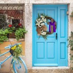 2022 Easter Wreath with Cross Garland Easter Wreath Decor for Front Door Rustic Grapevine Wreath Spring Decorating DIY Easter Front Door Wreath Decoration Home Decor B