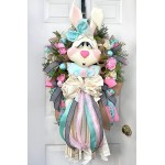 2022 Spring Easter Wreaths Front Door Handmade Artificial Bunny Egg Shape Easter Wreaths with LED Light Rabbit Garland Easter Home Decor Window Wall Pendant 11.7 X 15.6 in H