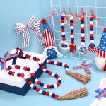 5 Piece Patriotic Independence Day Wooden Bead Wreath with American Flag with Tassel Heart Shaped House Eagle Flag Pendant for 4th of July Memorial Day Decoration Ornaments for Home Decor Tray Decor