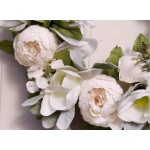 Ansuma 18 Peony Magnolia GrandifloraWreath Artificial Flower Wreath Door Wreath with Green Leaves Spring Wreath for Front Door Wedding Wall Home Decor White