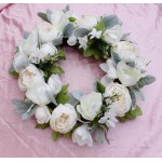 Ansuma 18 Peony Magnolia GrandifloraWreath Artificial Flower Wreath Door Wreath with Green Leaves Spring Wreath for Front Door Wedding Wall Home Decor White