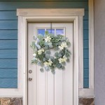 Artificial Eucalyptus Wreath 18 Fake Green Leaves Wreath for Home Front Door Hanging Wall Window Wedding Party Decor