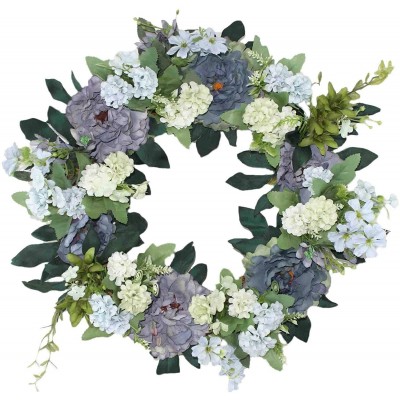 Artificial Plastic Peony Flower Wreath Handmade Purple Peony Wreath and Green Leaf Wreath Suitable for Front Door Wedding Wall Home Decor