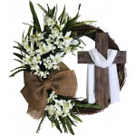 Baoblaze Artificial Easter Wreath with Cross Grapevine with Burlap for Window Front Door Decor Home with Scarf