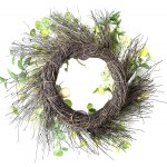 BOIYI 16 Inch Artificial Easter Wreath with White Purple Eggs and Mixed Twigs Flowers Leaves Spring Wreath for Front Door Decor Home Party Farmhouse Holiday Decorations