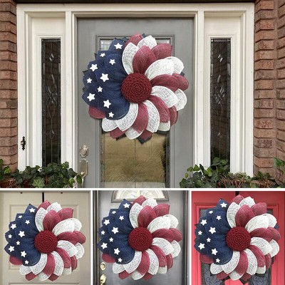 BOIYI American Flag Wreath Patriotic Independence Wreath for Front Door Wreath 4th of Julys Sunflower Wreath Decorations Decor Farmhouse Cottage Wreath Blue and Red Wreath for Home