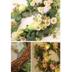 BOIYI Easter Egg Wreath Decorations Spring Daisy Flowers Eucalyptus Leaves Wreaths for Front Door Rustic Porch Farmhouse Door Hangers Welcome Sign for Holiday Home Decor