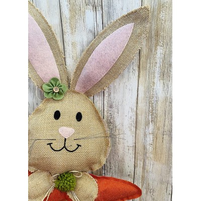 Burlap Stuffed Bunny with Carrot Wall Hanging Decor Wreath Making 17" H x 12" W