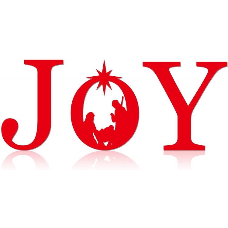 Christmas Joy Letter Sign Large Red Nativity Scene Letter 12 Inch Xmas Wooden Joy Letter Ornament for Wall Door Tree Holiday Rustic Indoor Outdoor Home Decor Religious Style