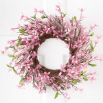 Collections Etc Spring Forsythia Floral Twig Door Wreath Seasonal Door Accent for Any Room Pink