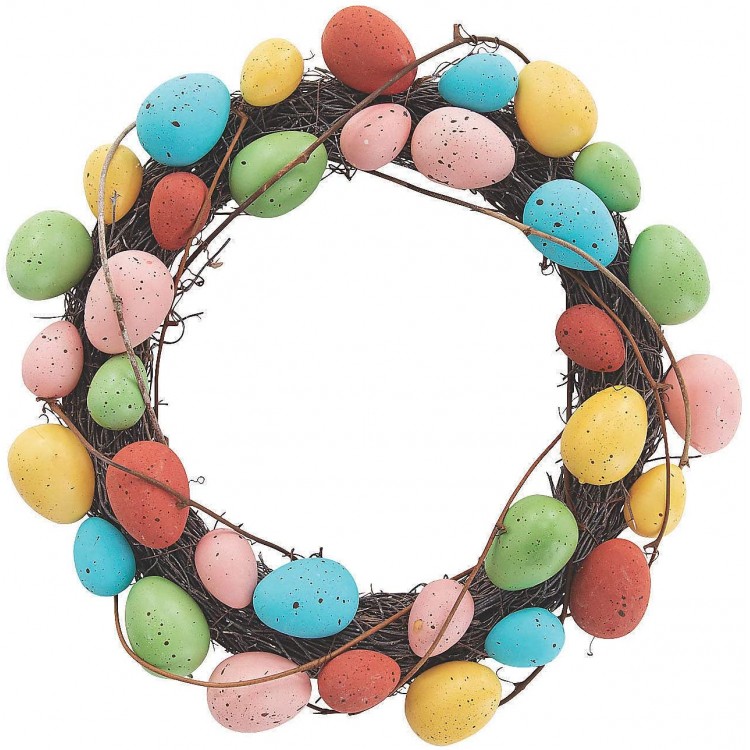 Colorful Easter Egg Wreath 14 inch diamter Foam on grapvine Easter Rustic Home Decor