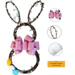 Davsolly 19.5 Inch Pre-lit Easter Hanging Sign Decoration Lighted Easter Bunny Wreath with Rustic Rattan Easter Eggs Pink Bows for Front Door Wall Home Decor Gifts Battery Operated Fold-able