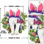 Ditip 20 Easter Bunny Wreath for Front Door Decoration Easter Bunny Ears Butt Plush Legs Colored Eggs Artificial Leaves Spring Flower Ribbon Easter Wreath for Home Holiday Indoor Outdoor Decor