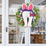 Ditip 20 Easter Bunny Wreath for Front Door Decoration Easter Bunny Ears Butt Plush Legs Colored Eggs Artificial Leaves Spring Flower Ribbon Easter Wreath for Home Holiday Indoor Outdoor Decor