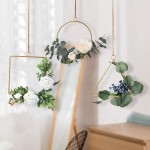 Dolicer Floral Hoop Wreath Geometric Wire Round Triangle Square Hoop Frame of Artificial Peony Flower and Eucalyptus Vine Wreath for Wedding Backdrop Wall Garden Balcony Home Decor 3 Pcs White…