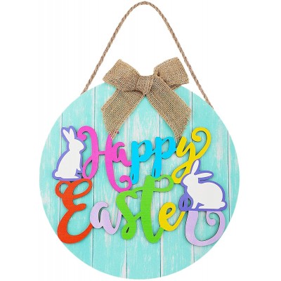 Easter Decorations Welcome Sign for Front Door Decor Spring Happy Easter Wooden Wreath Porch Decor Seasonal Farmhouse Hanging Wall Decor for Easter Home Decor Outdoor Indoor 12" A
