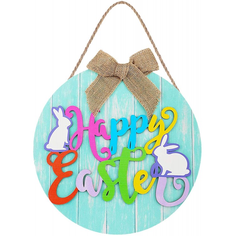 Easter Decorations Welcome Sign for Front Door Decor Spring Happy Easter Wooden Wreath Porch Decor Seasonal Farmhouse Hanging Wall Decor for Easter Home Decor Outdoor Indoor 12 A