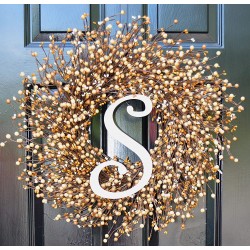 Elegant Holidays Handmade Caramel Berry Wreath w Monogram Decorative Front Door to Welcome Guests-for Outdoor or Indoor Home Wall Accent Décor Great for All Seasons- Fall Year Round Wreath 18-24 in