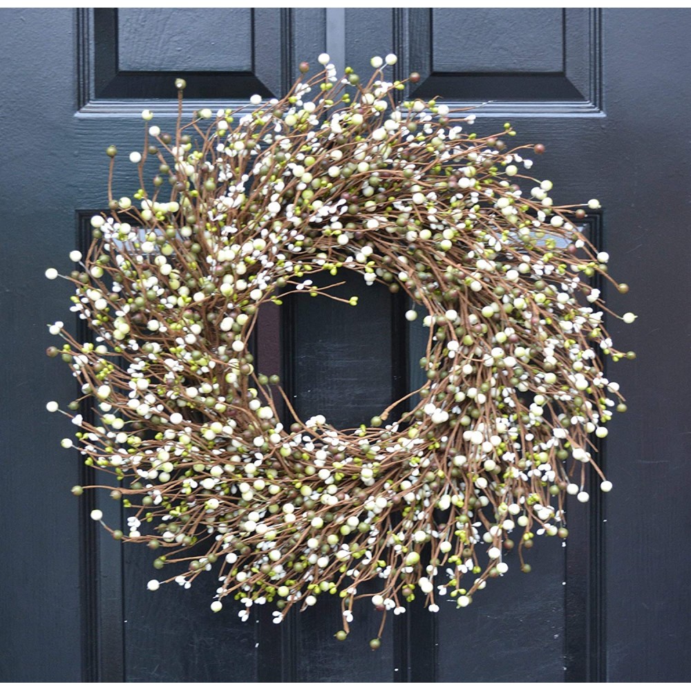 Elegant Holidays Handmade Cream Green Berry Wreath Front Door Welcome Guests Outdoor Indoor Home Wall Accent Décor Great Spring Easter St. Patricks Day Christmas All Seasons 18-24 inches