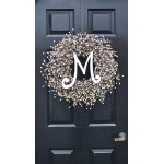Elegant Holidays Handmade Pastel Berry Wreath w Monogram Decorative Front Door Welcome Guests Outdoor Indoor Home Wall Accent Décor Great for Easter and Spring Holidays All Seasons 18-24 inches