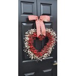 Elegant Holidays Handmade Red & White Berry Heart Shaped Wreath Decorative Front Door to Welcome Guests- for Outdoor Indoor Home Wall Accent Décor- Great for Valentine's Day All Seasons Year Round