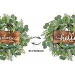 Eucalyptus Wreaths Front Door Sign: 20 inch Spring Summer Rustic Porch Decorations Outside Welcome Signs for Door All-Seasons-Farmhouse-Decor Home Boho Kitchen Artificial Wreath