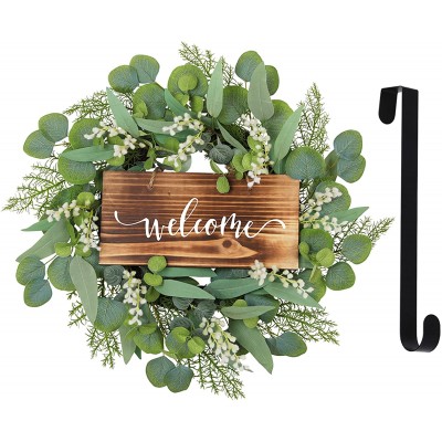 Eucalyptus Wreaths Front Door Sign: 20 inch Spring Summer Rustic Porch Decorations Outside Welcome Signs for Door All-Seasons-Farmhouse-Decor Home Boho Kitchen Artificial Wreath