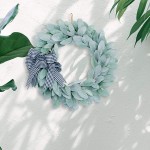 Ewer Artificial Lambs Ear Wreath Farmhouse Fake Flocked Garland with Bow Artificial Green Leaves Cotton Wreath for Front Door Wedding Wall Home Decor 17.7in 7LLD85Q0Z0400FR9XQ619P