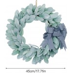 Ewer Artificial Lambs Ear Wreath Farmhouse Fake Flocked Garland with Bow Artificial Green Leaves Cotton Wreath for Front Door Wedding Wall Home Decor 17.7in 7LLD85Q0Z0400FR9XQ619P