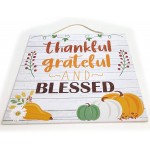 Fall Wreath Décor Hanging Sign for Front Door Decorations for Home Fall Decor Farmhouse Decor Rustic Home Decor Wall Indoor House Kitchen Bedroom Wooden Plaque Grateful Thankful Words Saying White 2