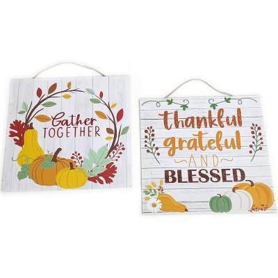 Fall Wreath Décor Hanging Sign for Front Door Decorations for Home Fall Decor Farmhouse Decor Rustic Home Decor Wall Indoor House Kitchen Bedroom Wooden Plaque Grateful Thankful Words Saying White 2