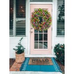 Farmhouse Colorful Cottage Wreath for Front Door 15.8” Colorful Spring Summer Wreath Artificial Flowers Door Wreath Decor with Flower and Green Leaves for Living Room Home Wedding Decor A
