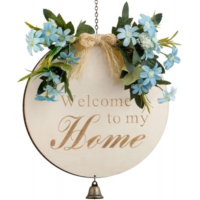 Gaobei Interchangeable Welcome Sign For Front Door Round Wood Sign Hanging Welcome Sign for Wreath Rustic Door Hanger Housewarming for Farmhouse Front Porch Home Decor Wood color welcome