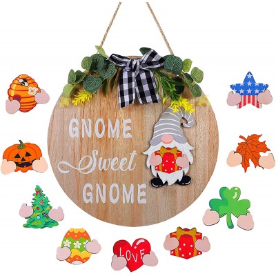Gnome Welcome Sign Gnome Sweet Gnome Wreath Wooden Interchangeable Holiday Front Door Porch Rustic Home Decor Housewarming Gift Farmhouse Wall Hanging Decorations