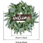 Green Eucalyptus Wreath for Front Door 20 Inch Small Wreaths for Indoor Farmhouse with Wooden Sign Artificial Leaves for Home Wall Window Bathroom Kitchen Entryway Decor Faux Outdoor Decorating