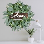 Green Eucalyptus Wreath for Front Door 20 Inch Small Wreaths for Indoor Farmhouse with Wooden Sign Artificial Leaves for Home Wall Window Bathroom Kitchen Entryway Decor Faux Outdoor Decorating
