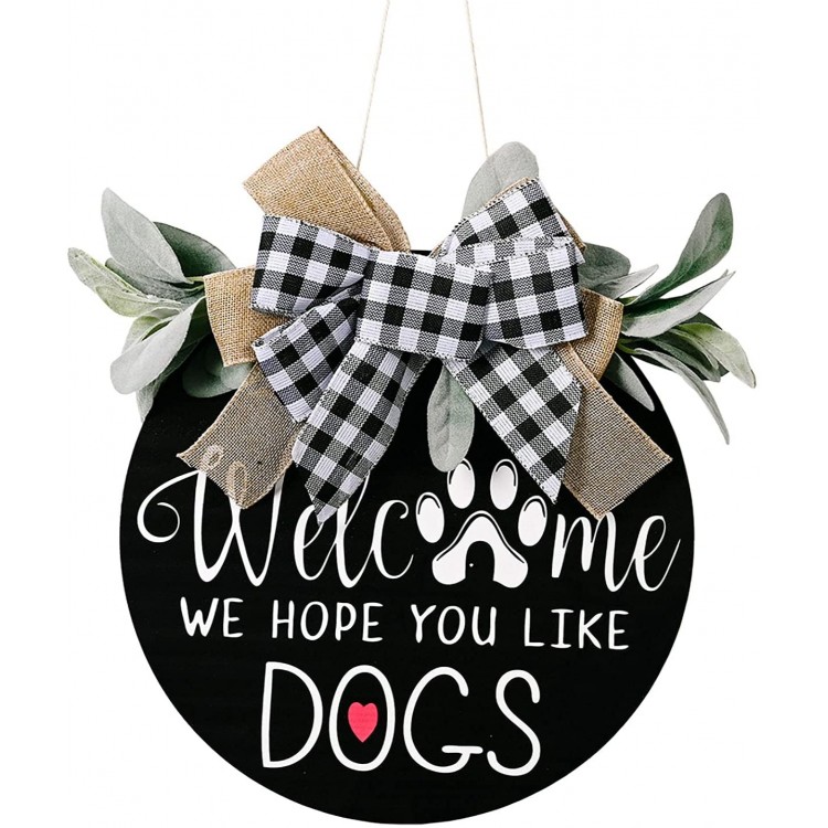 Halafs Welcome Sign for Front Door Decor Home Decor for Gifts Front Porch Wall Decor Wreaths for Front Door Rustic Door Hangers with Premium Greenery-Welcome Home Sign for Dogs Lovers