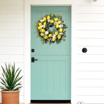 HANTURE Artificial Lemon Wreath for Front Door 18Inch Spring Fruit Wreath with Yellow Lemons and White Peony Flower Farmhouse Greenery Wreath for Wall Window Home Decor