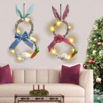 Home Décor LED Bunny Garland with Lights Spring Wreath – Handmade Bunny Shaped Rabbit Rattan Circle Pendant for Easter Decorations for Front Door Wall Window Blue