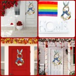 Home Décor LED Bunny Garland with Lights Spring Wreath – Handmade Bunny Shaped Rabbit Rattan Circle Pendant for Easter Decorations for Front Door Wall Window Blue