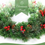 Hoomall 24 Inch Christmas Wreaths for Front Door Floral Christmas Wreath Door Hanging Home & Party Christmas Decoration Inside Outside Home Decor Green Christmas Pine Cones Wreath
